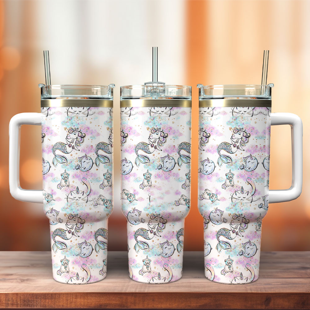 Colorful Unicorn Custom Stanley Quencher 40oz Stainless Steel Tumbler With Handle