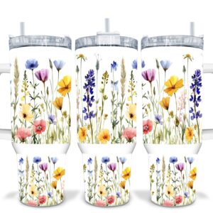 Colorful Wildflowers Custom Stanley Quencher 40oz Stainless Steel Tumbler With Handle
