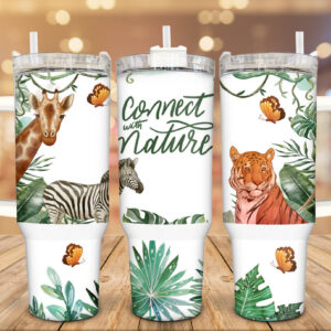 Connect With Nature Animals Custom Stanley Quencher 40oz Stainless Steel Tumbler With Handle