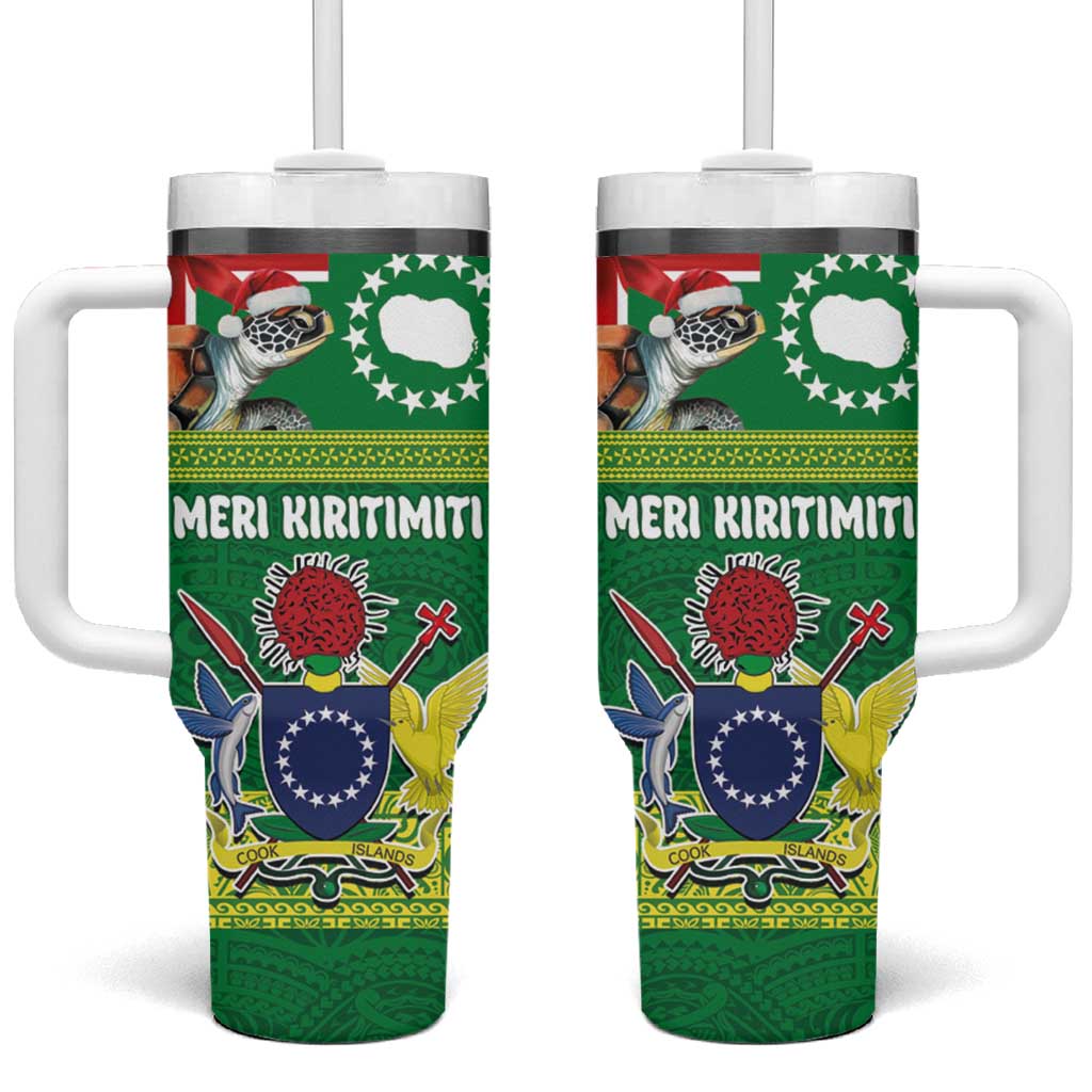 Cook Islands Meri Kiritimiti Christmas Turtle Custom Stanley Quencher 40oz Stainless Steel Tumbler With Handle