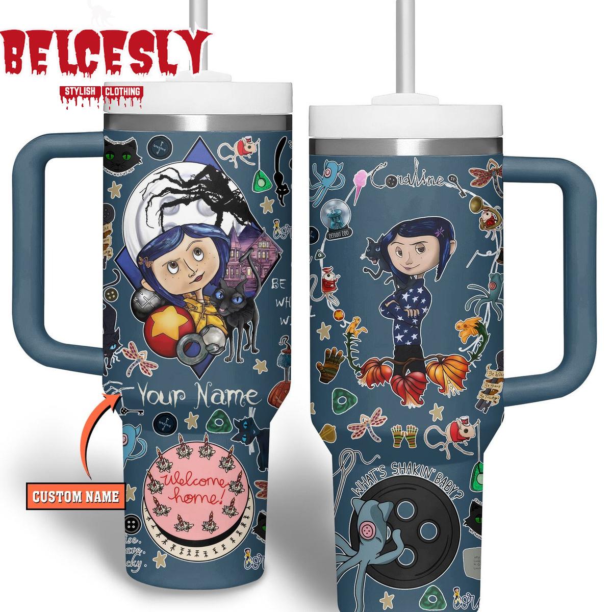 Coraline Cartoon Custom Stanley Quencher 40oz Stainless Steel Tumbler With Handle