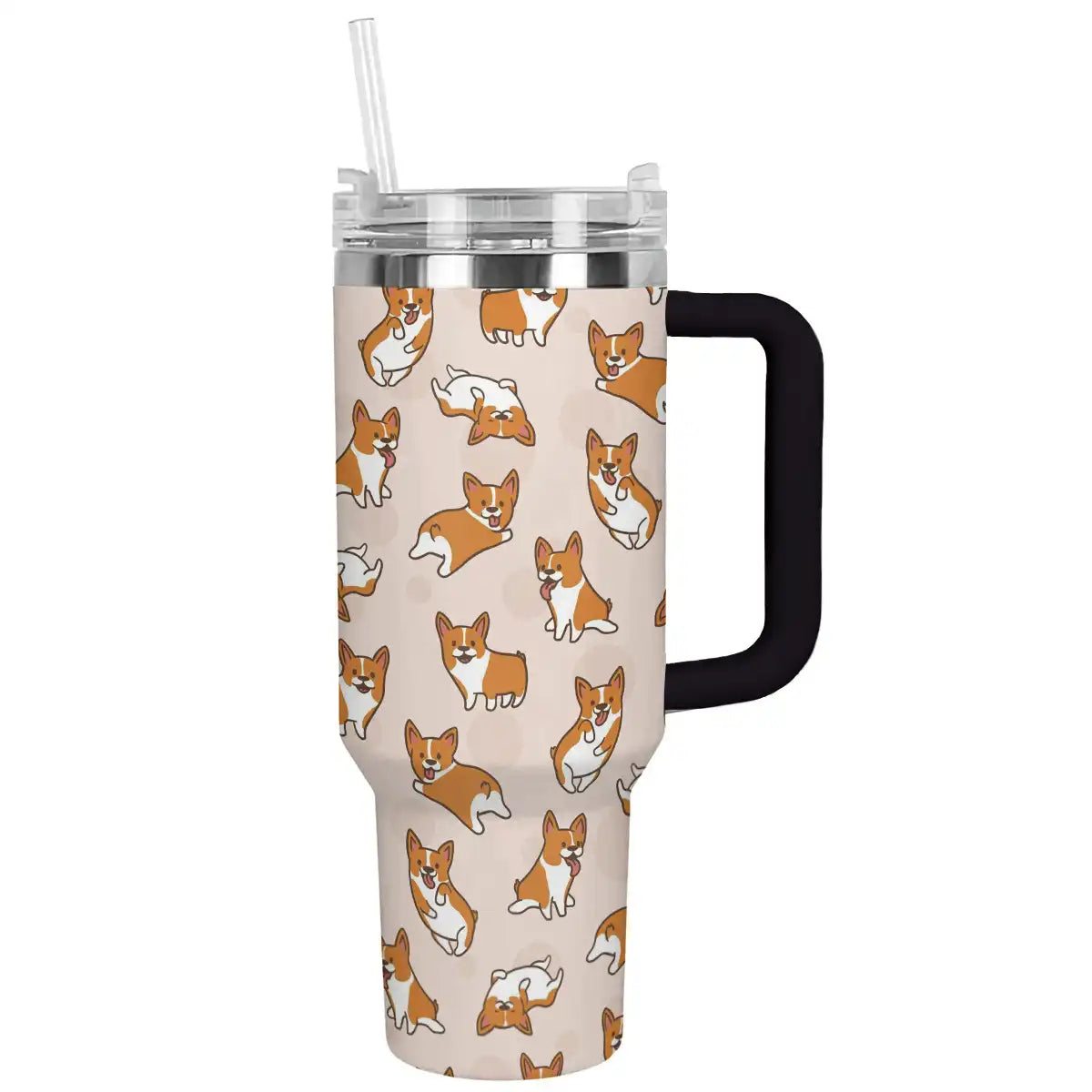 Corgi Dog Custom Stanley Quencher 40oz Stainless Steel Tumbler With Handle