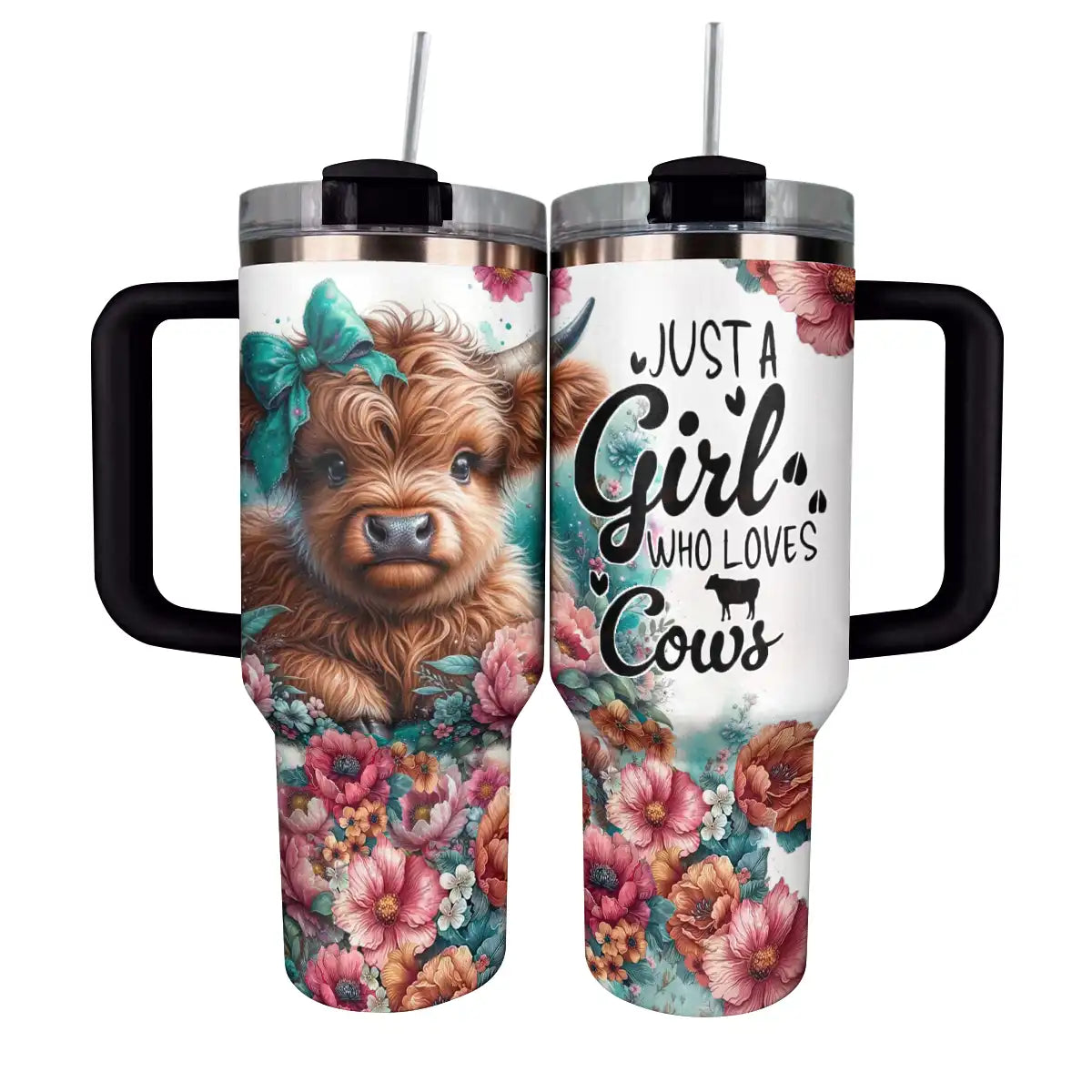 Cow Custom Stanley Quencher 40oz Stainless Steel Tumbler With Handle