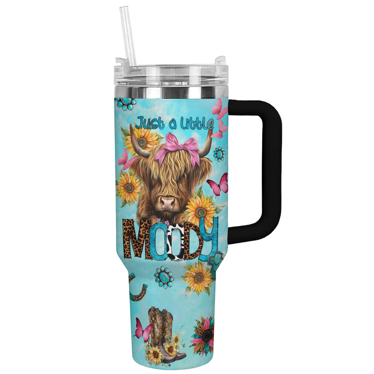 Cow Flower Custom Stanley Quencher 40oz Stainless Steel Tumbler With Handle