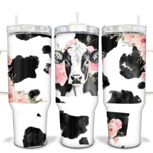 Cow Print Custom Stanley Quencher 40oz Stainless Steel Tumbler With Handle