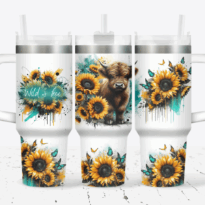 Cow Sunflower Custom Stanley Quencher 40oz Stainless Steel Tumbler With Handle