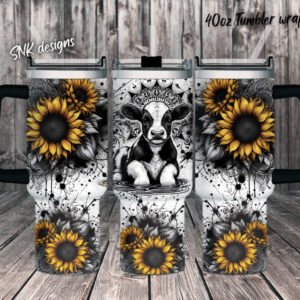Cow Sunflower Custom Stanley Quencher 40oz Stainless Steel Tumbler With Handle