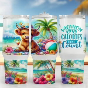 Cow Vacation Beach Custom Stanley Quencher 40oz Stainless Steel Tumbler With Handle