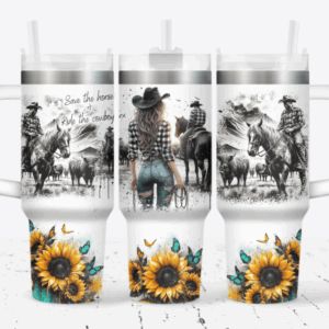 Cowboy Sunflower Custom Stanley Quencher 40oz Stainless Steel Tumbler With Handle