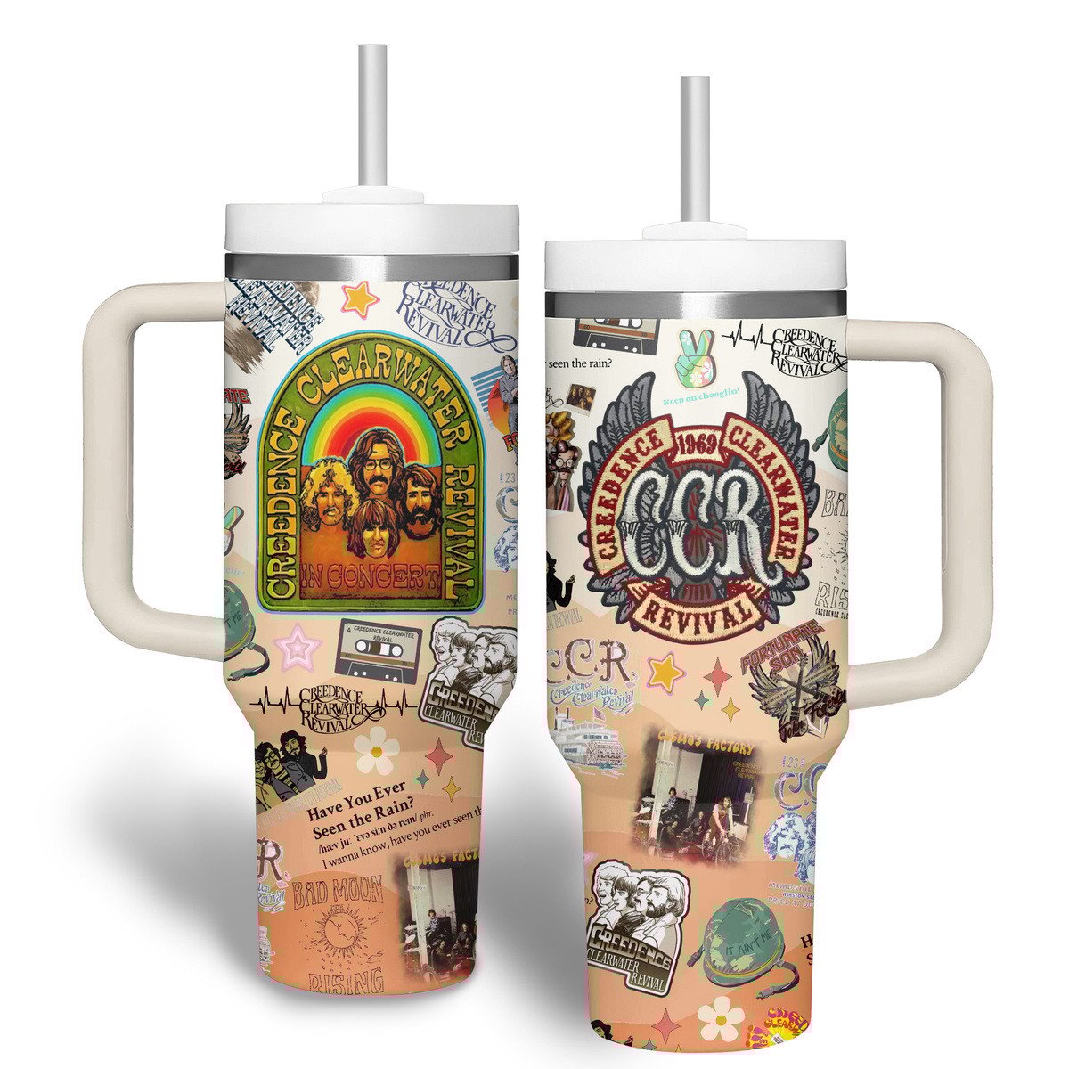 Creedence Clearwater Revival Music Custom Stanley Quencher 40oz Stainless Steel Tumbler With Handle