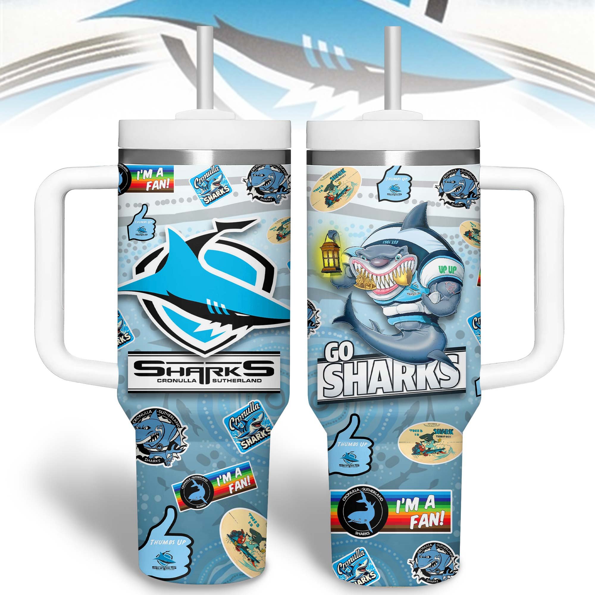 Cronulla-Sutherland Sharks NRL Custom Stanley Quencher 40oz Stainless Steel Tumbler With Handle