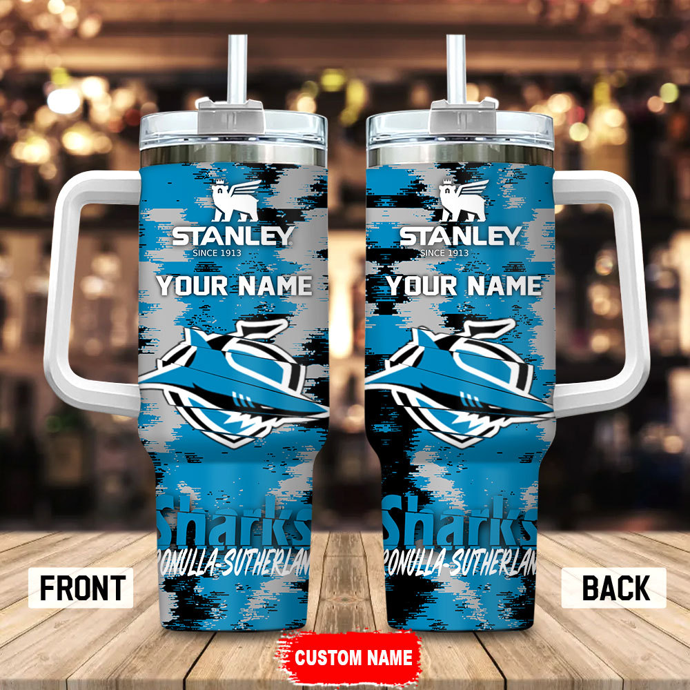 Cronulla-Sutherland Sharks NRL Custom Stanley Quencher 40oz Stainless Steel Tumbler With Handle