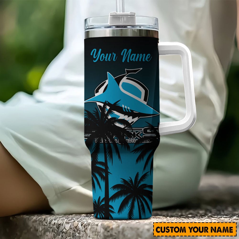 Cronulla-Sutherland Sharks NRL Custom Stanley Quencher 40oz Stainless Steel Tumbler With Handle