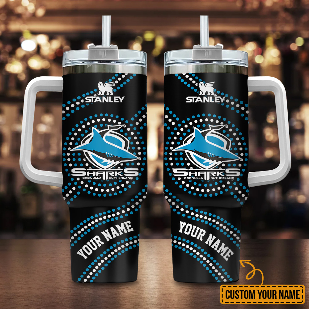 Cronulla-Sutherland Sharks NRL Custom Stanley Quencher 40oz Stainless Steel Tumbler With Handle