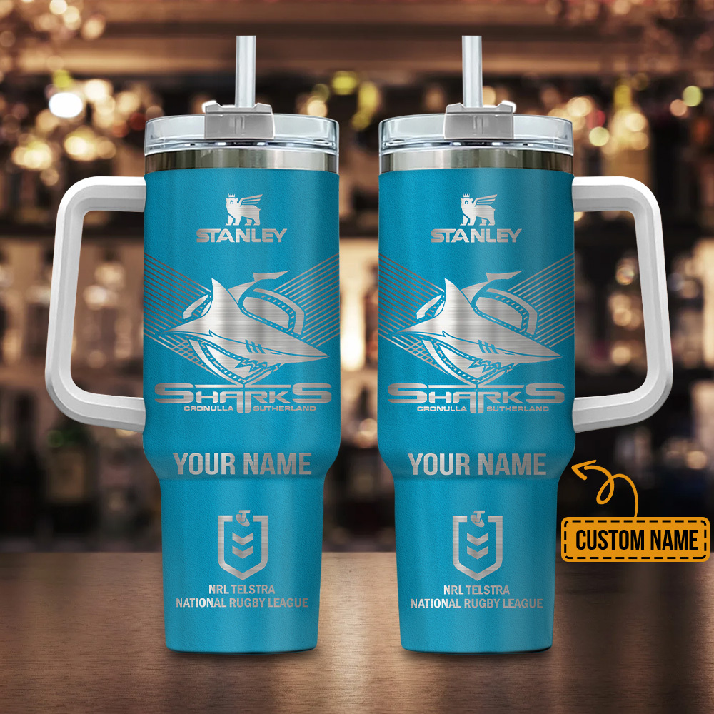 Cronulla-Sutherland Sharks NRL Custom Stanley Quencher 40oz Stainless Steel Tumbler With Handle