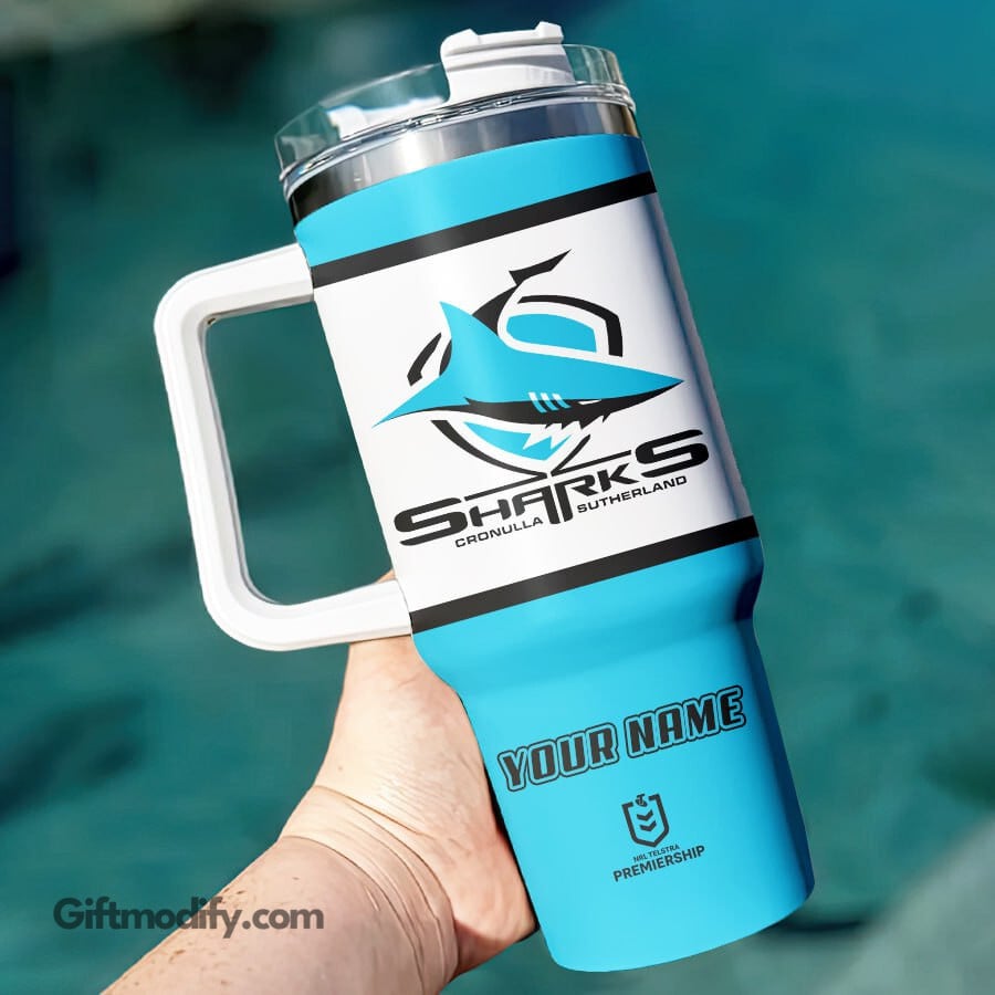 Cronulla-Sutherland Sharks NRL Custom Stanley Quencher 40oz Stainless Steel Tumbler With Handle