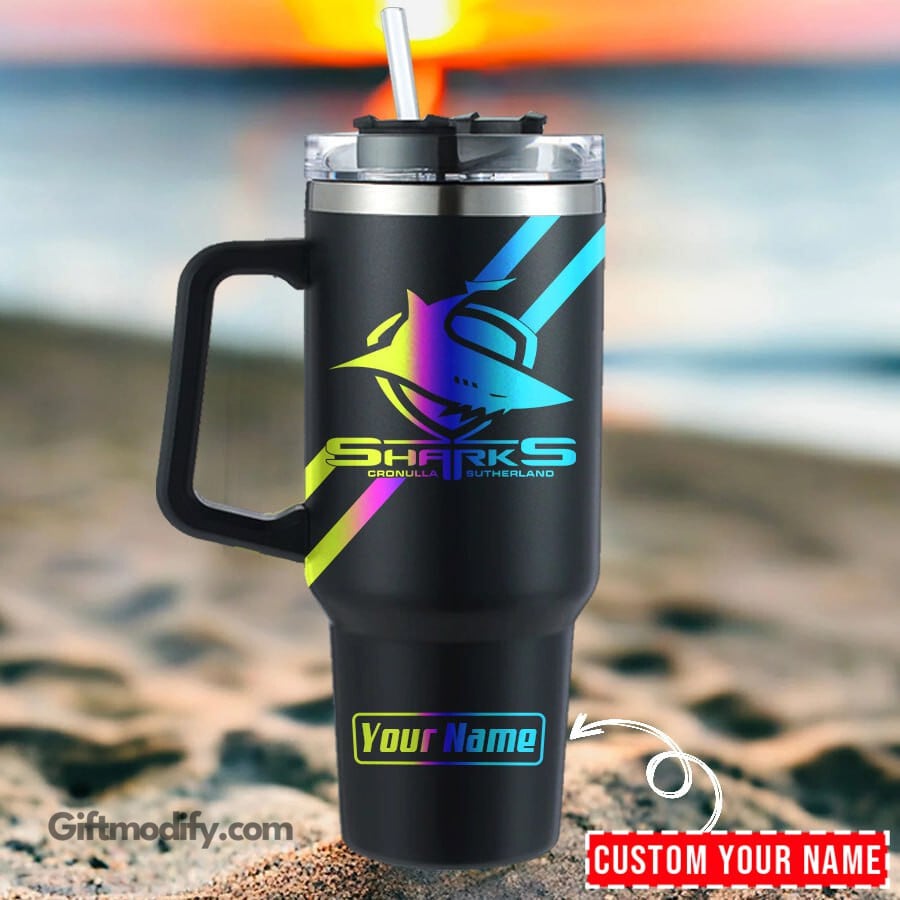 Cronulla-Sutherland Sharks NRL Hologram Logo Custom Stanley Quencher 40oz Stainless Steel Tumbler With Handle