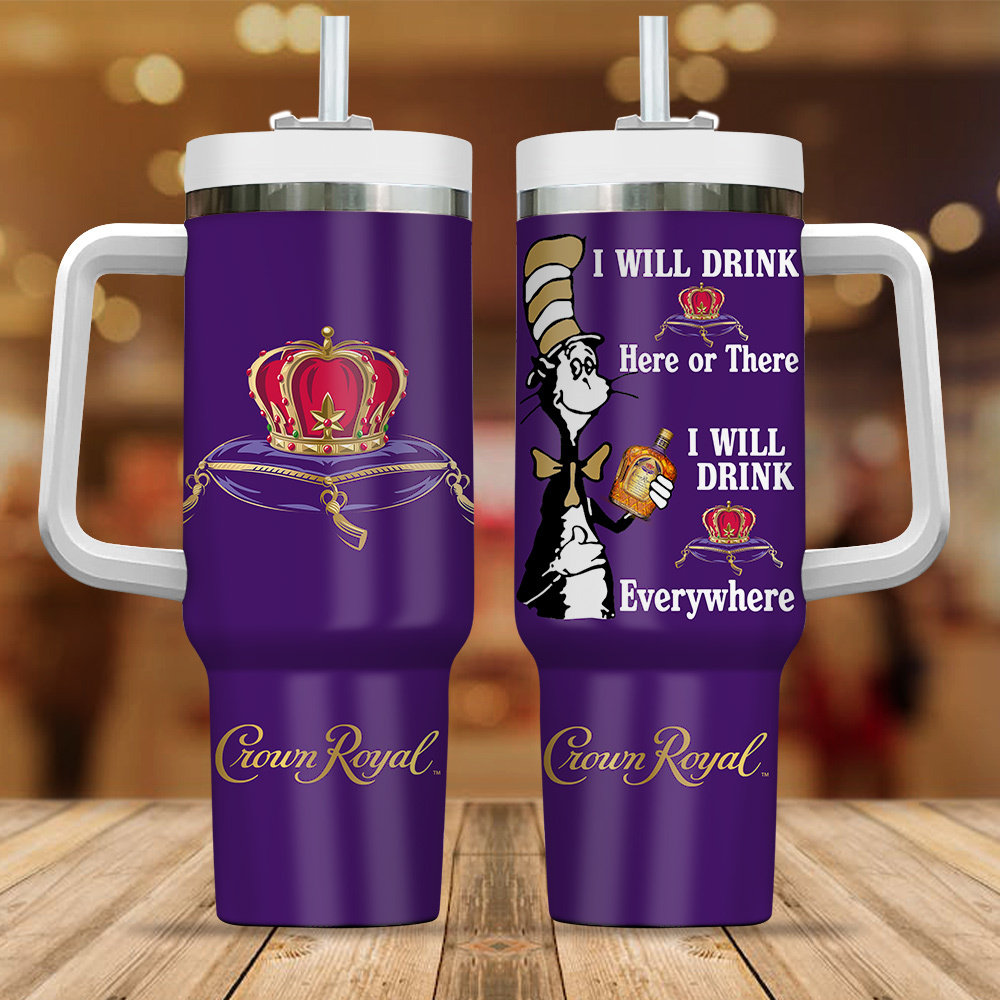 Crown Royal Drinks Custom Stanley Quencher 40oz Stainless Steel Tumbler With Handle