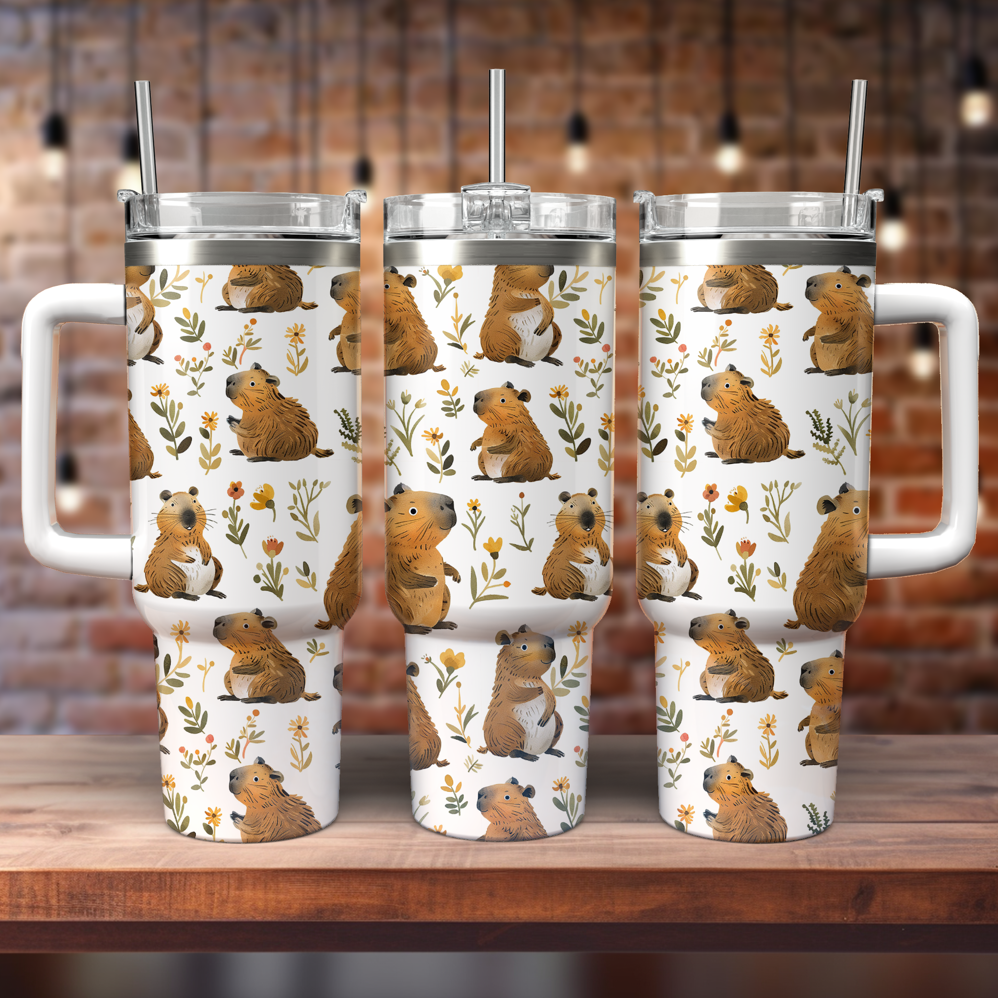 Cuddly Capybara Custom Stanley Quencher 40oz Stainless Steel Tumbler With Handle