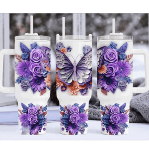 Curled Butterfly Flower Custom Stanley Quencher 40oz Stainless Steel Tumbler With Handle