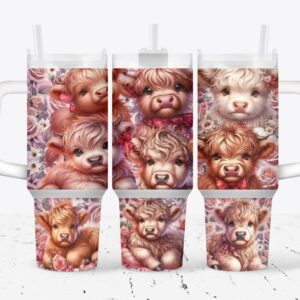 Cute Baby Cow Valentines Gift Custom Stanley Quencher 40oz Stainless Steel Tumbler With Handle