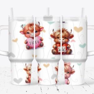 Cute Baby Cow Valentines Gift Custom Stanley Quencher 40oz Stainless Steel Tumbler With Handle