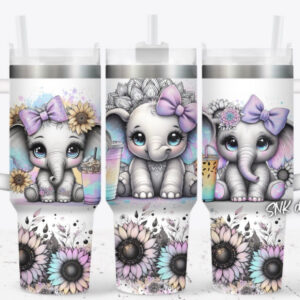 Cute Baby Elephant Custom Stanley Quencher 40oz Stainless Steel Tumbler With Handle