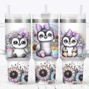 Cute Baby Penguin Custom Stanley Quencher 40oz Stainless Steel Tumbler With Handle