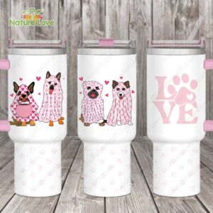 Cute Boujee Dog Valentine with Love Custom Stanley Quencher 40oz Stainless Steel Tumbler With Handle