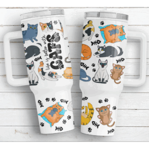 Cute Cat Custom Stanley Quencher 40oz Stainless Steel Tumbler With Handle