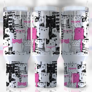 Cute Cats Custom Stanley Quencher 40oz Stainless Steel Tumbler With Handle