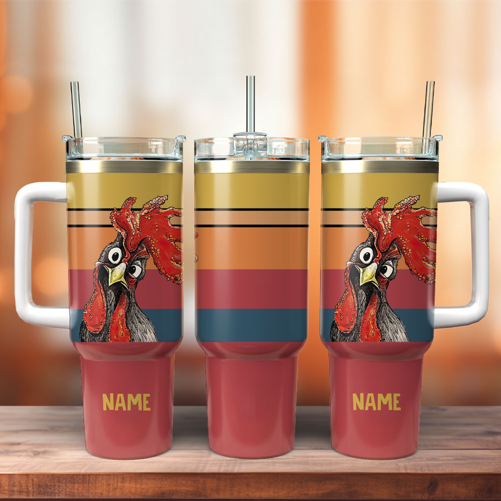 Cute Chicken Rooster Artwork Custom Stanley Quencher 40oz Stainless Steel Tumbler With Handle