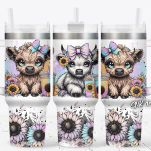 Cute Cow Flower Custom Stanley Quencher 40oz Stainless Steel Tumbler With Handle