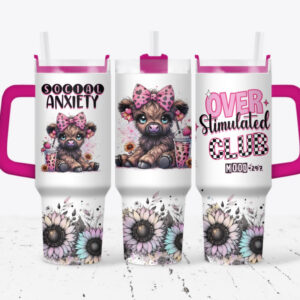 Cute Cow Flower Custom Stanley Quencher 40oz Stainless Steel Tumbler With Handle