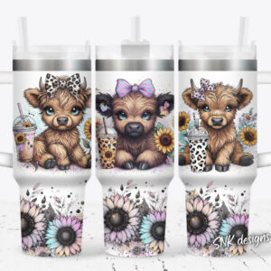 Cute Cow Flower Custom Stanley Quencher 40oz Stainless Steel Tumbler With Handle