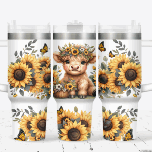 Cute Cow Sunflowers Custom Stanley Quencher 40oz Stainless Steel Tumbler With Handle