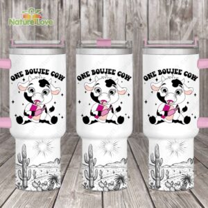 Cute Dairy Cow Custom Stanley Quencher 40oz Stainless Steel Tumbler With Handle