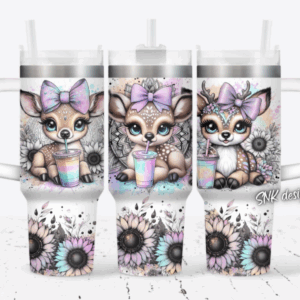 Cute Deer Flower Custom Stanley Quencher 40oz Stainless Steel Tumbler With Handle