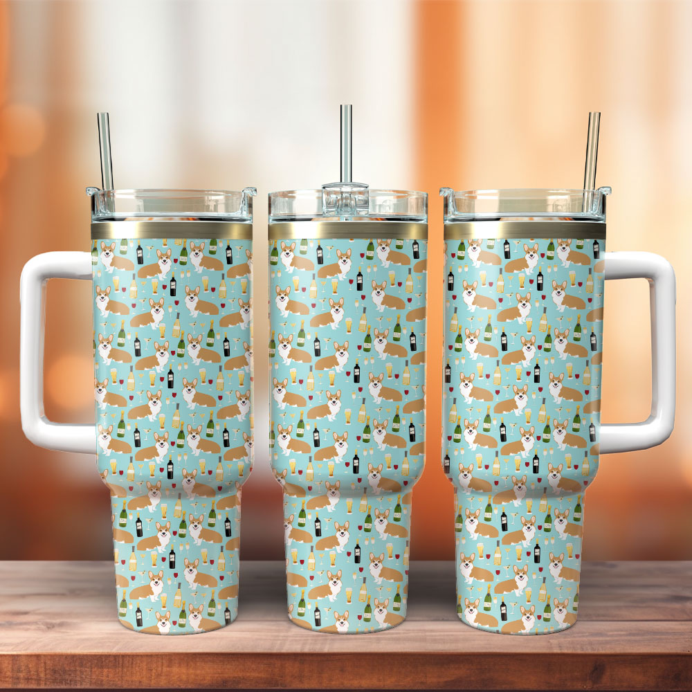 Cute Dog Custom Stanley Quencher 40oz Stainless Steel Tumbler With Handle
