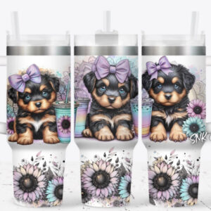 Cute Dog Flower Custom Stanley Quencher 40oz Stainless Steel Tumbler With Handle
