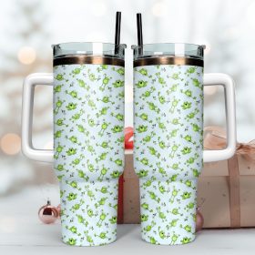 Cute Frog Artwork Custom Stanley Quencher 40oz Stainless Steel Tumbler With Handle
