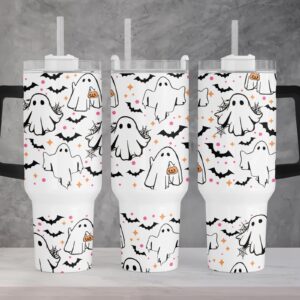 Cute Ghost Halloween Custom Stanley Quencher 40oz Stainless Steel Tumbler With Handle