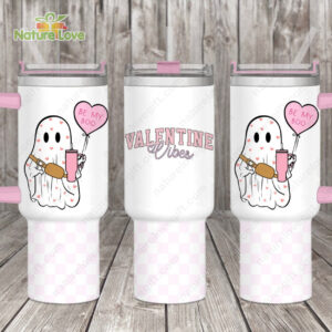 Cute Ghost Valentines Gift Custom Stanley Quencher 40oz Stainless Steel Tumbler With Handle