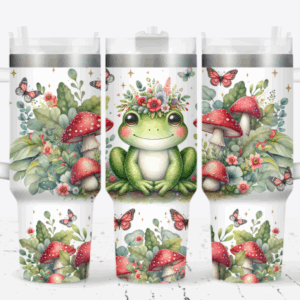 Cute Green Frog Custom Stanley Quencher 40oz Stainless Steel Tumbler With Handle