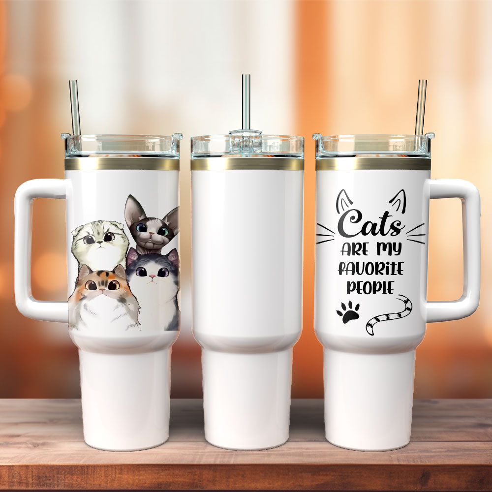 Cutie Cats Are My Favorite People Animal Custom Stanley Quencher 40oz Stainless Steel Tumbler With Handle