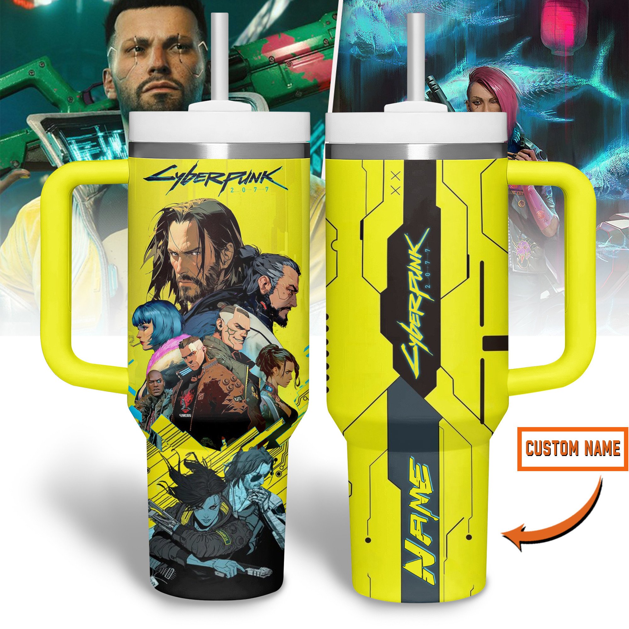 Cyberpunk 2077 Games Custom Stanley Quencher 40oz Stainless Steel Tumbler With Handle