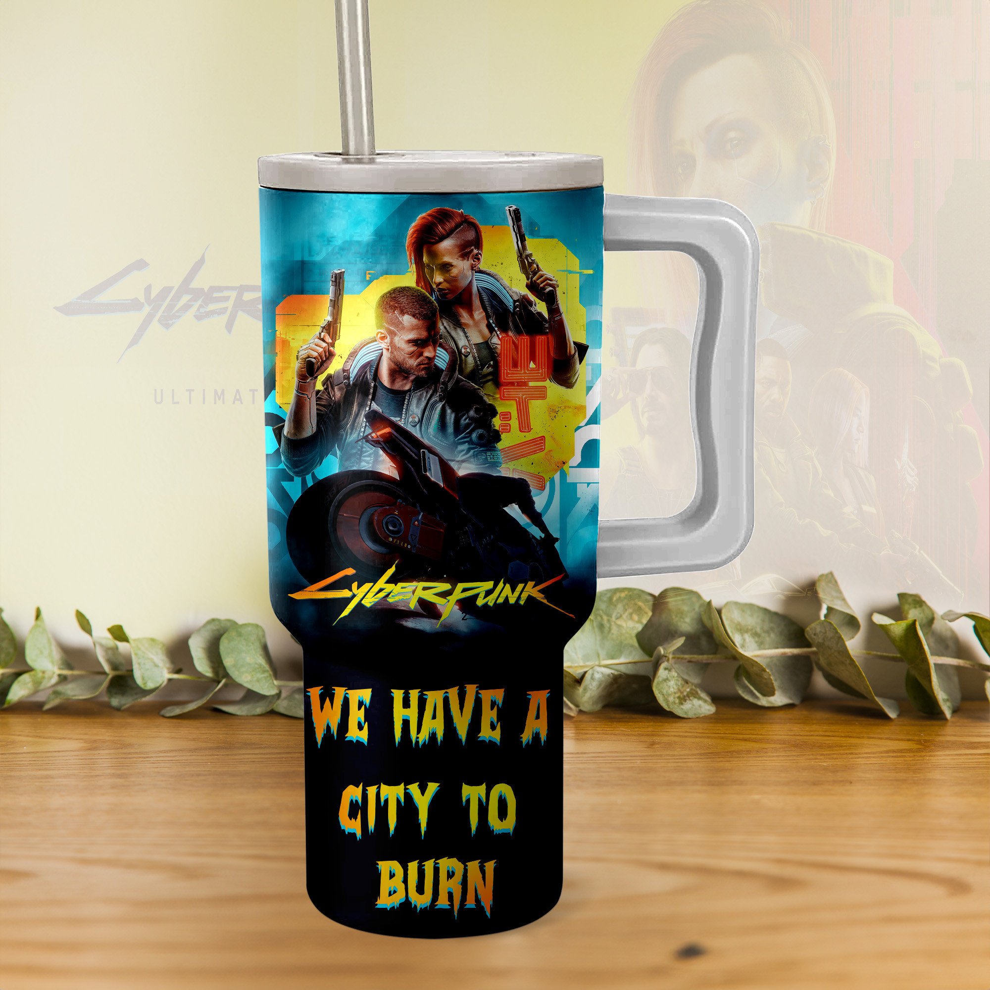 Cyberpunk 2077 Games Custom Stanley Quencher 40oz Stainless Steel Tumbler With Handle