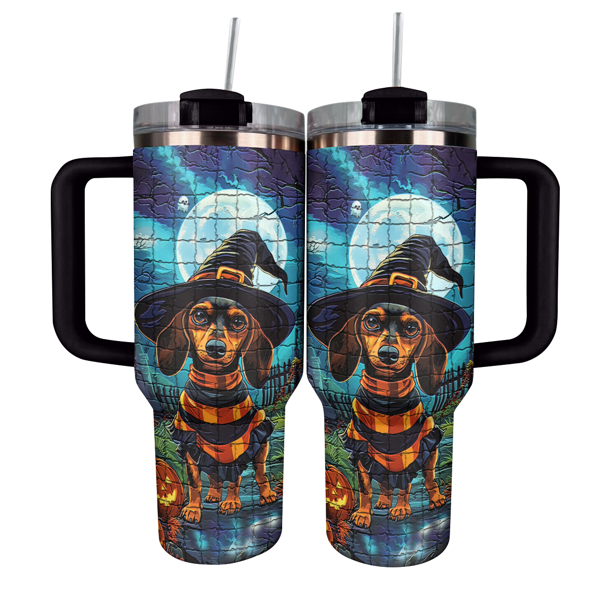 Dachshund Halloween Custom Stanley Quencher 40oz Stainless Steel Tumbler With Handle