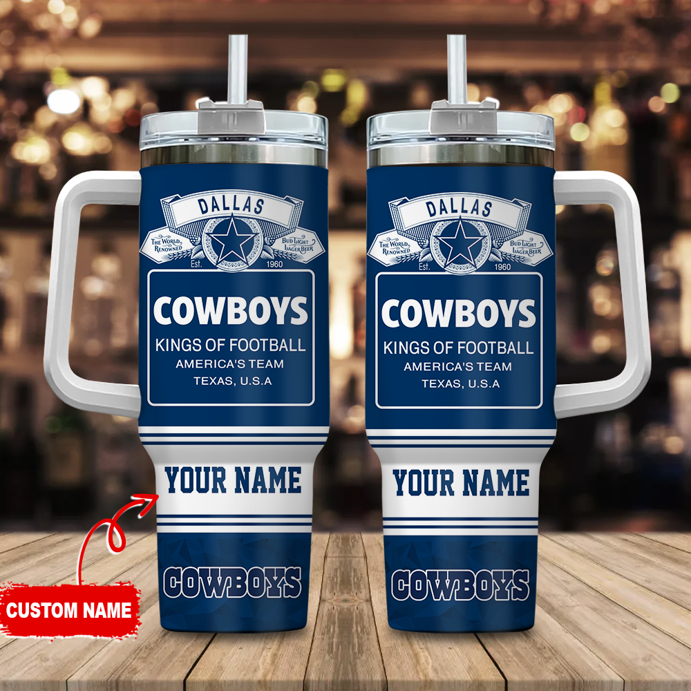 Dallas Cowboys NFL Bud Light Custom Stanley Quencher 40oz Stainless Steel Tumbler With Handle