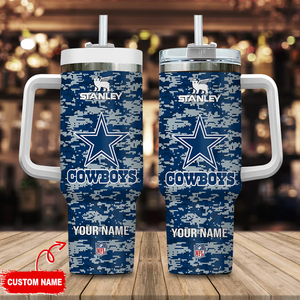 Dallas Cowboys NFL Camouflage Custom Stanley Quencher 40oz Stainless Steel Tumbler With Handle